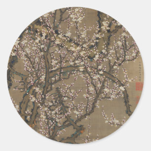 White Plum Blossoms and Moon by Ito Jakuchu Classic Round Sticker