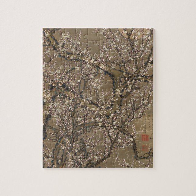 White Plum Blossoms and Moon by Ito Jakuchu Jigsaw Puzzle (Vertical)