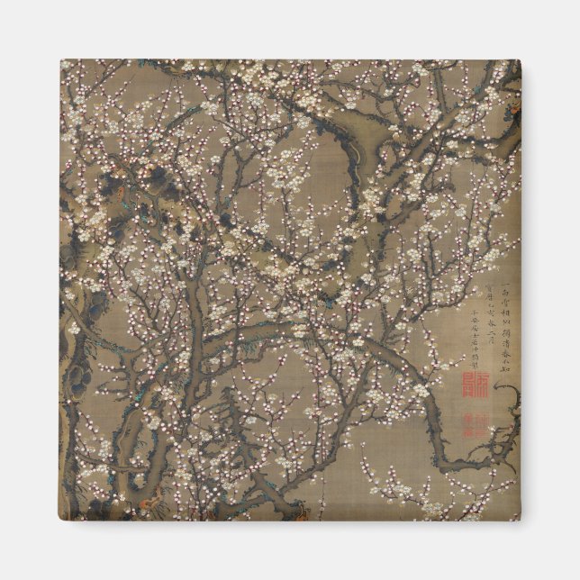 White Plum Blossoms and Moon by Ito Jakuchu Magnet (Front)