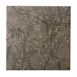White Plum Blossoms and Moon - Itō Jakuchū Art Ceramic Tile