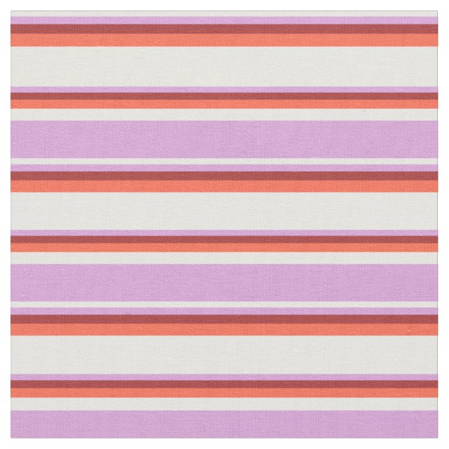 White, Plum, Brown, and Red Lines Fabric (Close Up)