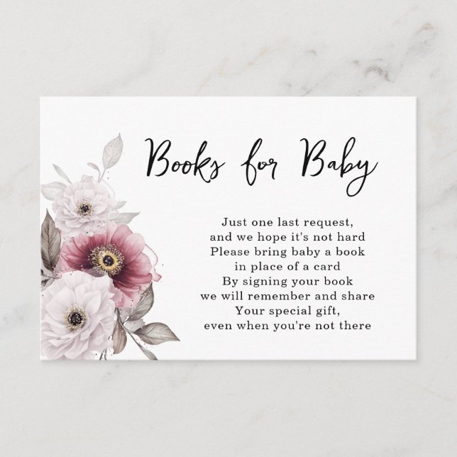 White Plum Floral Books for Baby Shower  Enclosure Card (Front)