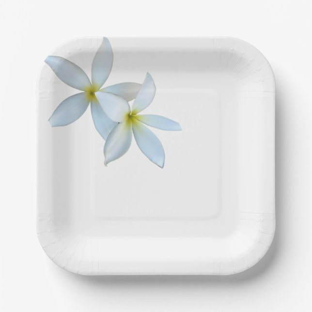 White Plumeria Blooms Paper Plate (Front)