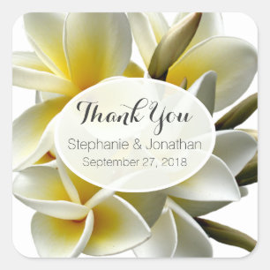 White Plumeria Custom Wedding Favour Labels