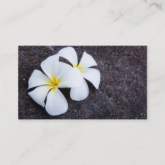 White Plumeria Flower Frangipani Floral Lava Rock Business Card (Front)