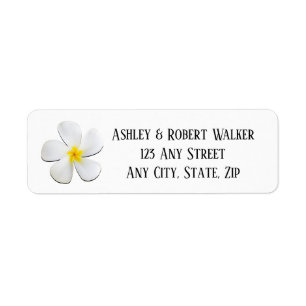 White Plumeria Flower on Yellow, Modern Wedding La Return Address Label