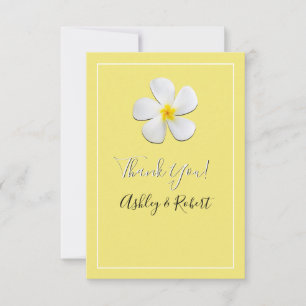 White Plumeria Flower on Yellow, Wedding Thank You Invitation