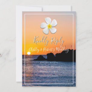 White Plumeria Flower with Golden Sunset, RSVP Invitation