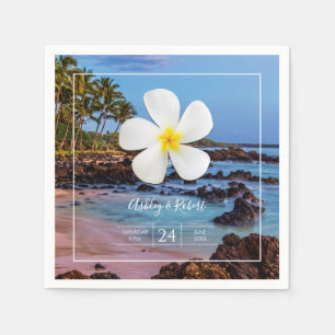 White Plumeria Flower with Tropical Beach, Napkin