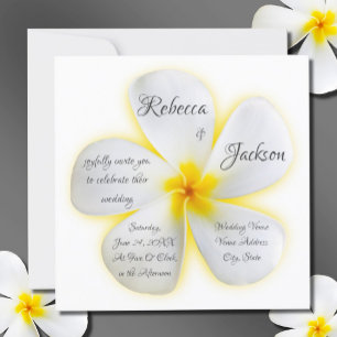 White Plumeria Flower with Yellow, Wedding, Invitation