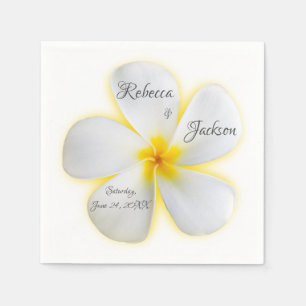 White Plumeria Flower with Yellow, Wedding, Napkin