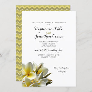 White Plumeria Hawaiian Flowers Wedding Invitation