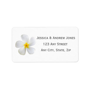 White Plumeria on Blue, Tropical, Floral, Label