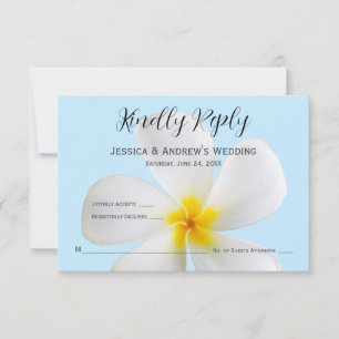 White Plumeria on Blue, Tropical, Floral, RSVP Thank You Card
