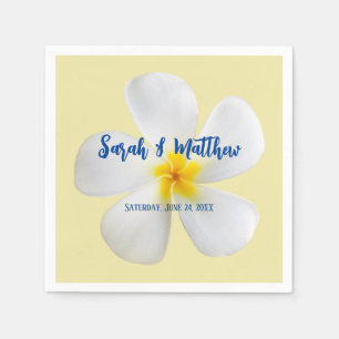 White Plumeria on Yellow, Tropical, Floral Wedding Napkin