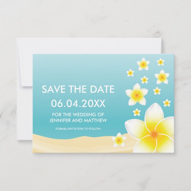 White Plumeria Tropical Wedding Save The Date (Front)