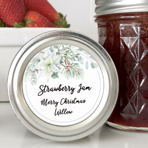 White Poinsettia Blank Homemade Mason Jar Classic Round Sticker