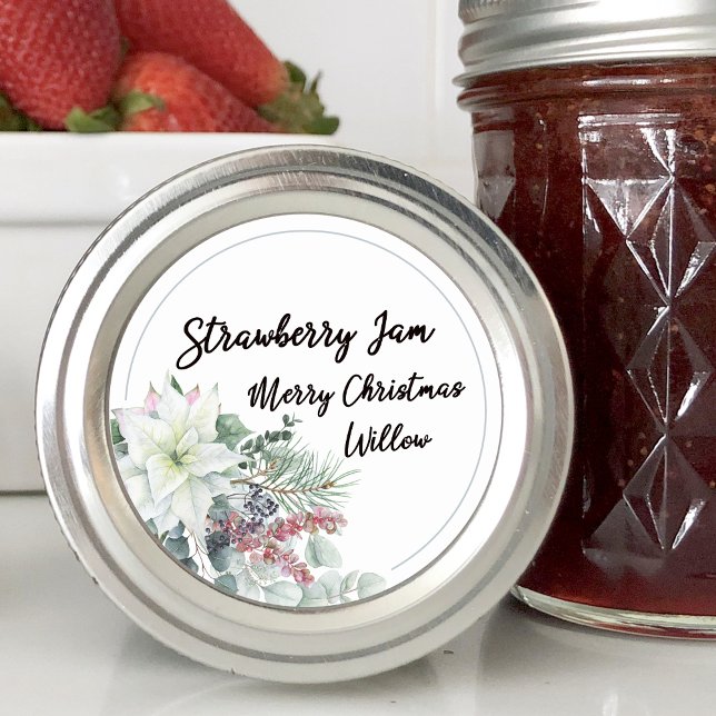 White Poinsettia Blank Homemade Mason Jar Classic Round Sticker (White Poinsettia Blank Homemade Mason Jar Classic Round Sticker)