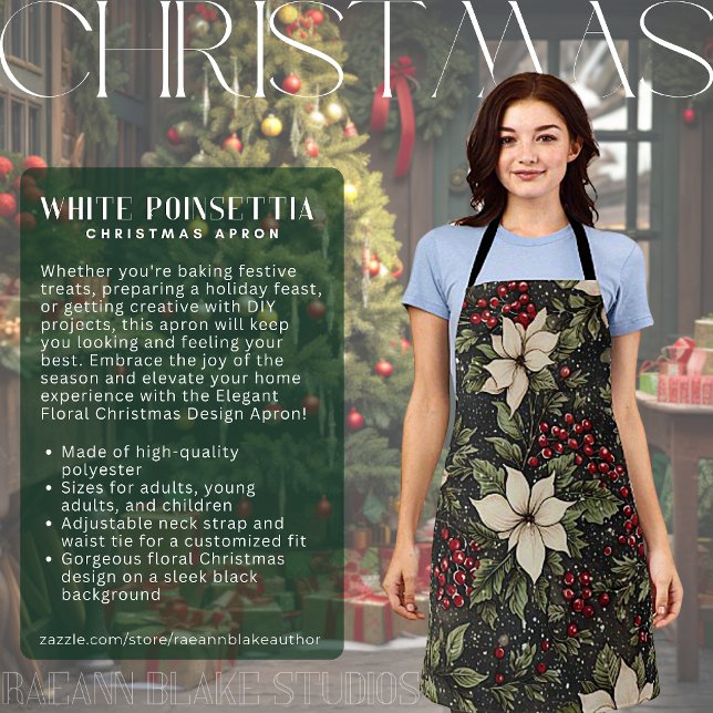 White Poinsettia Christmas Design Apron (Creator Uploaded)