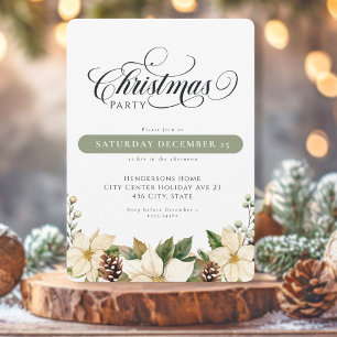 White  Poinsettia Christmas Party  Invitation