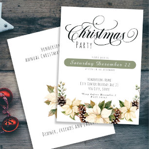 White  Poinsettia Christmas Party  Invitation