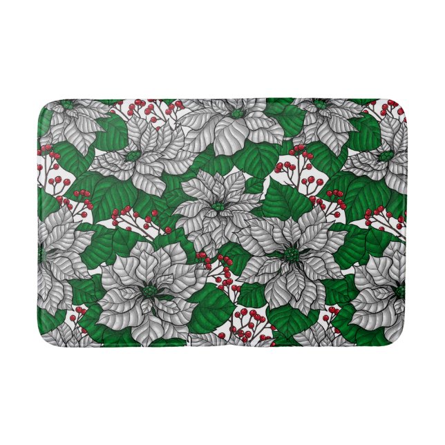 White poinsettia, Christmas pattern Bath Mat (Front)