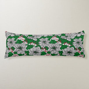 White poinsettia, Christmas pattern Body Cushion