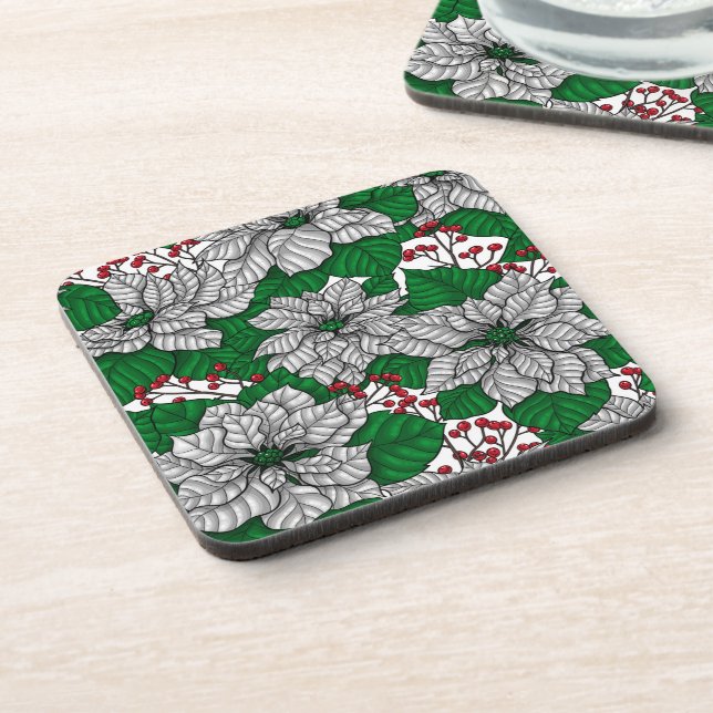 White poinsettia, Christmas pattern Coaster (Left Side)