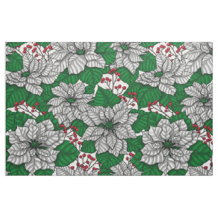 White poinsettia, Christmas pattern Fabric