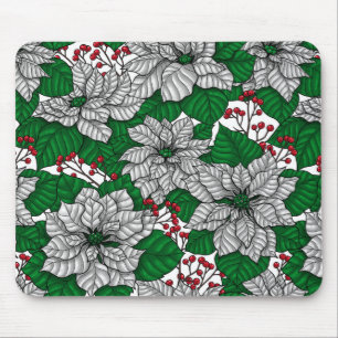 White poinsettia, Christmas pattern Mouse Pad