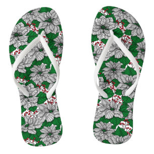 White poinsettia, Christmas pattern Thongs