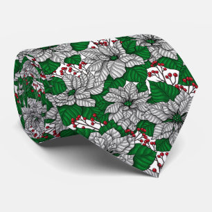 White poinsettia, Christmas pattern Tie