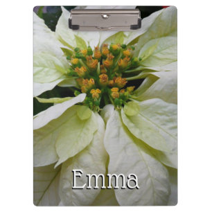White Poinsettia Elegant Christmas Holiday Floral Clipboard