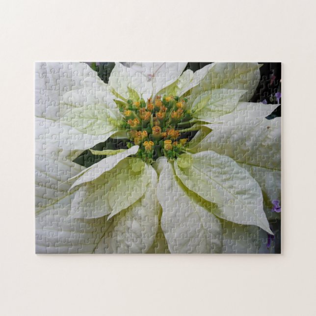 White Poinsettia Elegant Christmas Holiday Floral Jigsaw Puzzle (Horizontal)