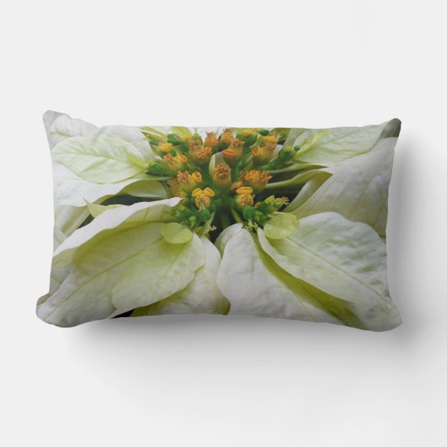 White Poinsettia Elegant Christmas Holiday Floral Lumbar Cushion (Front)