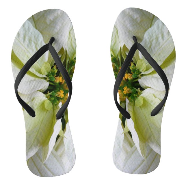 White Poinsettia Elegant Christmas Holiday Floral Thongs (Footbed)