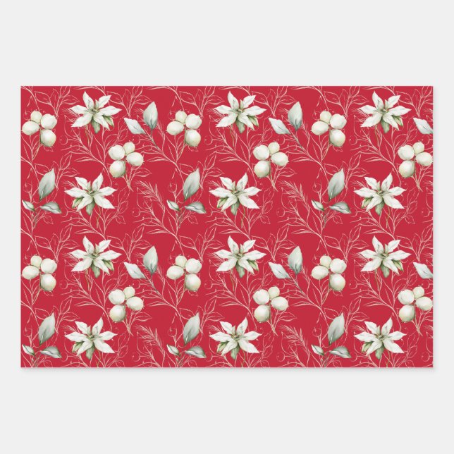 White poinsettia elegant Christmas  Wrapping Paper Sheet (Front)