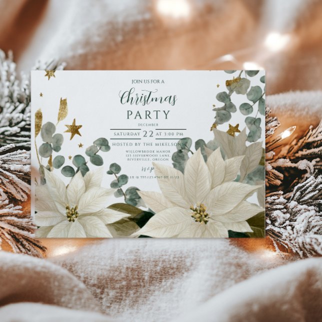 White Poinsettia Holiday Party Invitation (Creator Uploaded)