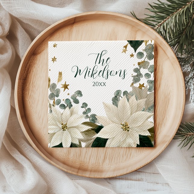 White Poinsettia Holiday Party Napkin (Creator Uploaded)