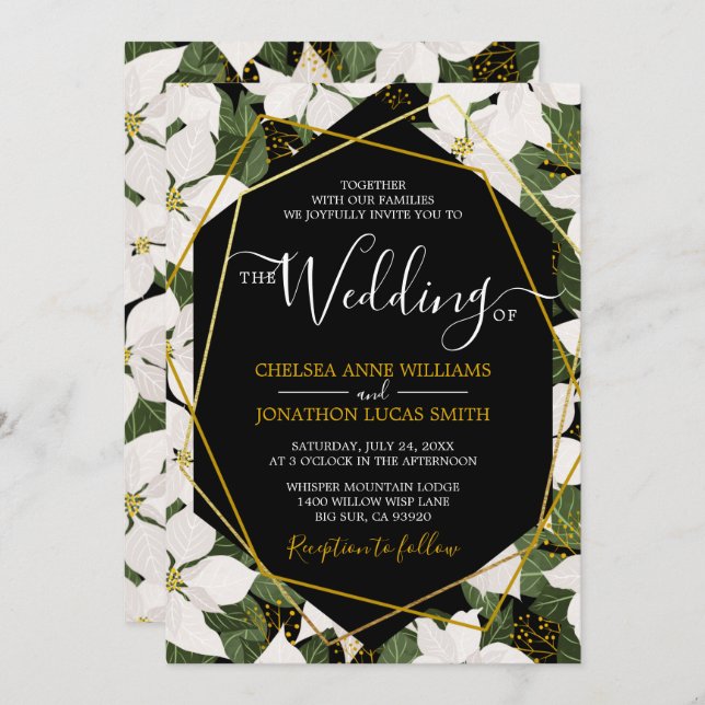 White Poinsettia Wedding Invitation (Front/Back)