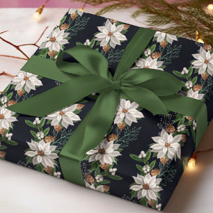 White Poinsettia Winter Floral Christmas Pattern Wrapping Paper