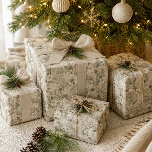 White Poinsettias Neutral Winter Floral Christmas  Wrapping Paper