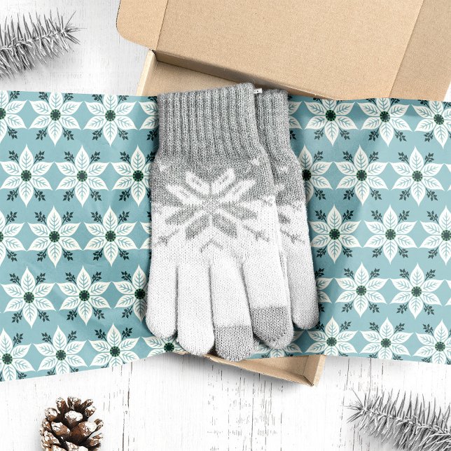 White Poinsettias on Blue Christmas Tissue Paper (Creator Uploaded)