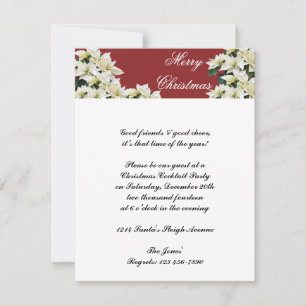 White Poinsettias on Red Christmas Invitation