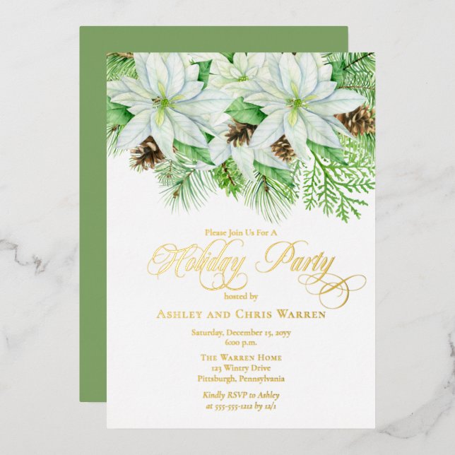 White Poinsettias | Pinecones Pine Holiday Party F (Front/Back)