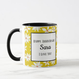 White Poinsettias Red Accents Bright Golden Yellow Mug