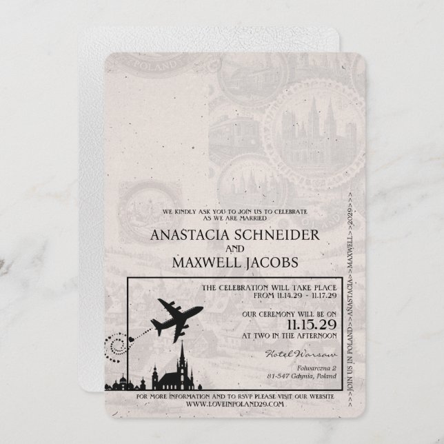 White Poland Passport Wedding Invitation (Front/Back)