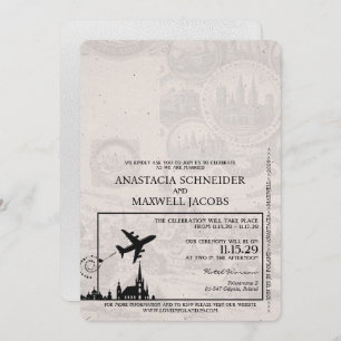 White Poland Passport Wedding Invitation