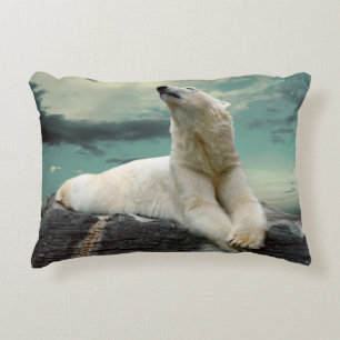 White Polar Bear Hunter on rock Decorative Cushion