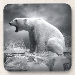 White Polar Bear Hunter on the Ice in water Coaster